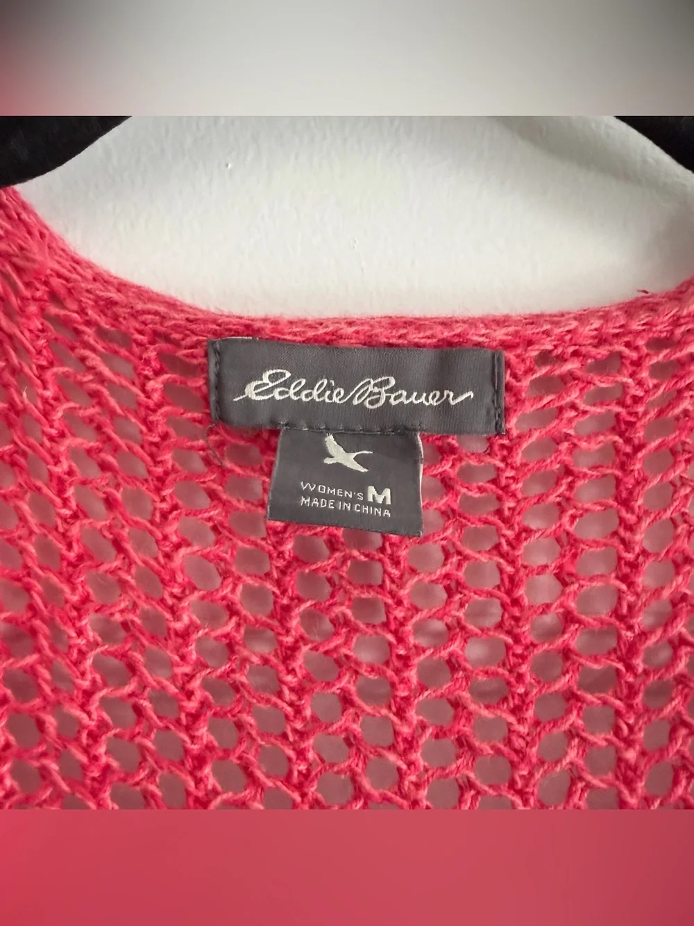 Eddie Bauer Open Knit Pink Linen Cotton Blend Sleeveless Cardigan